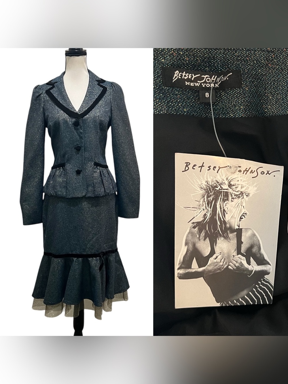 NWT Vintage Betsey Johnson New York Sparkly & Velvet Blazer & Skirt Suit Set
